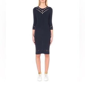 Maje || Slit Detail Knit Dress Stretch Bodycon Pencil Cutout Navy Size 1 US S